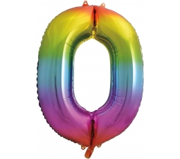 Folinis balionas-skaičius "0", įvairiaspalvis pastelinis (86 cm)