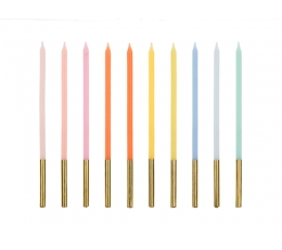Žvakutės, pastelinės su auksu (10 vnt./14 cm)