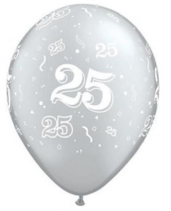 Õhupallid "25", hõbedane (10 tk./28 cm. Q11)